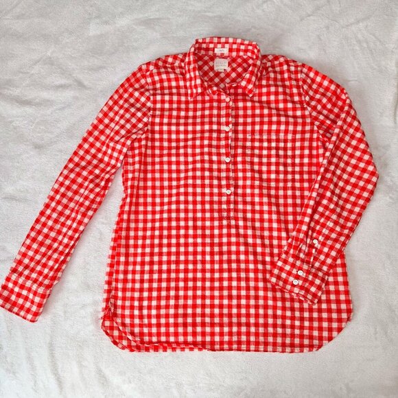 J.Crew Women’s Red Gingham Button Down Shirt Size S Long Sleeve Lightweight - Picture 1 of 11